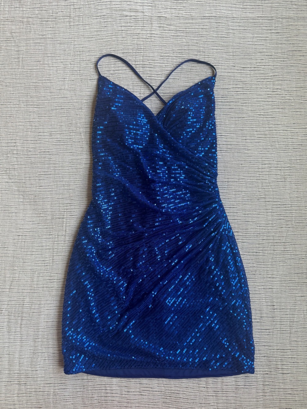 Blue Sequin Spaghetti-Strap, Open-Back  Mini-Dress